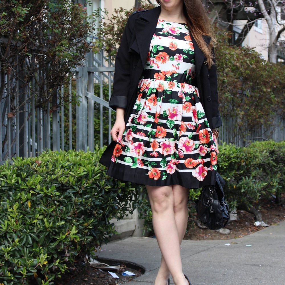 Saks Fifth Avenue RED Floral Stripe Dress